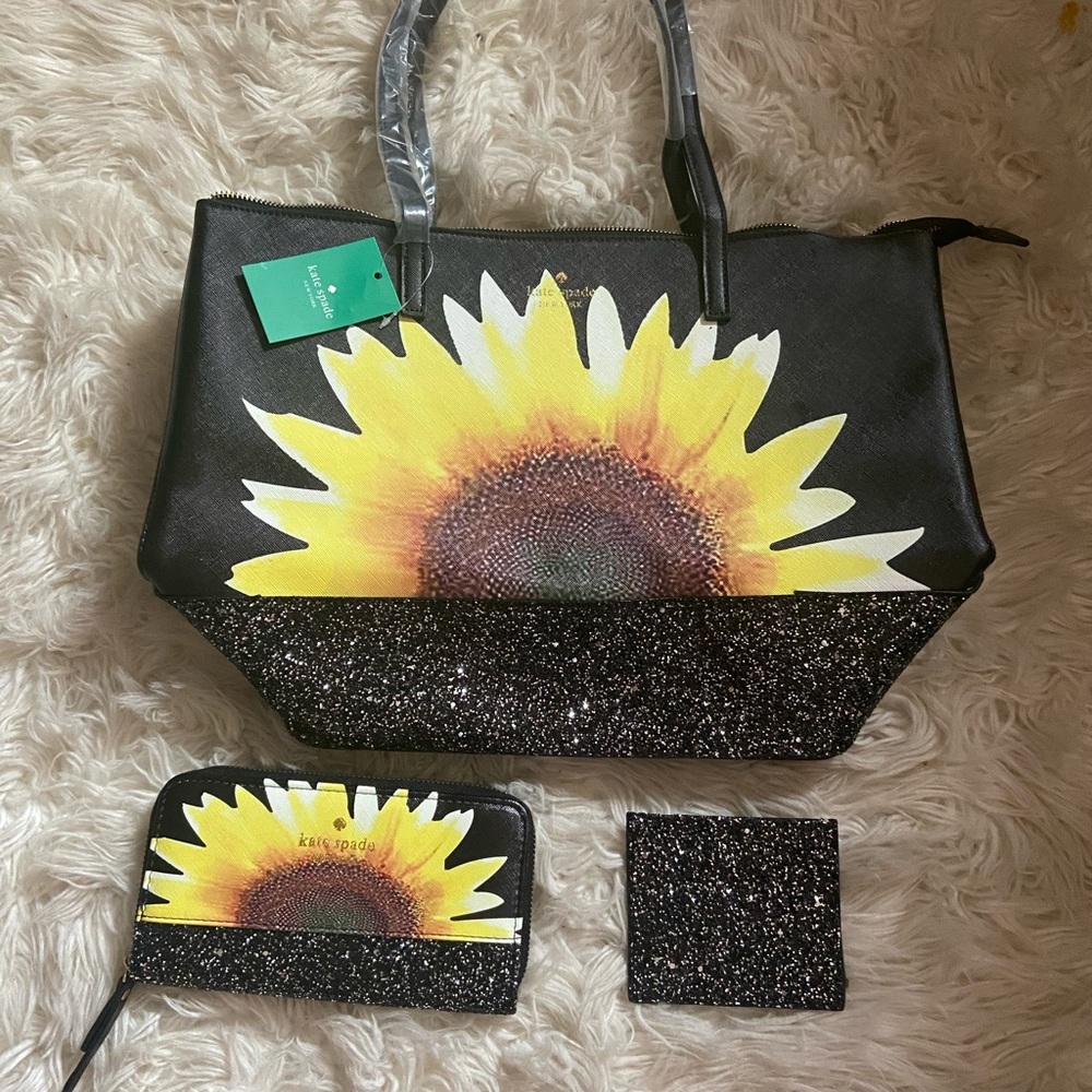 Kate spade sunflower tote 3 piece set